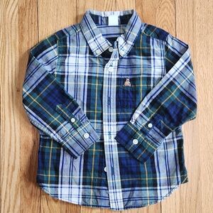 GAP 3T Toddler Boy Kids Blue Green Plaid Button Down Shirt LIKE NEW worn Once